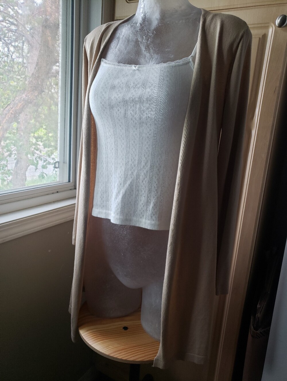 Bamboo Cotton Blend Tan Open Cardigan